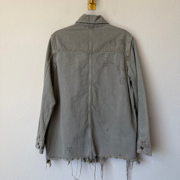 Free People Moonchild Olive Distressed Denim Shirt Jacket Size S - Picture 3 of 6